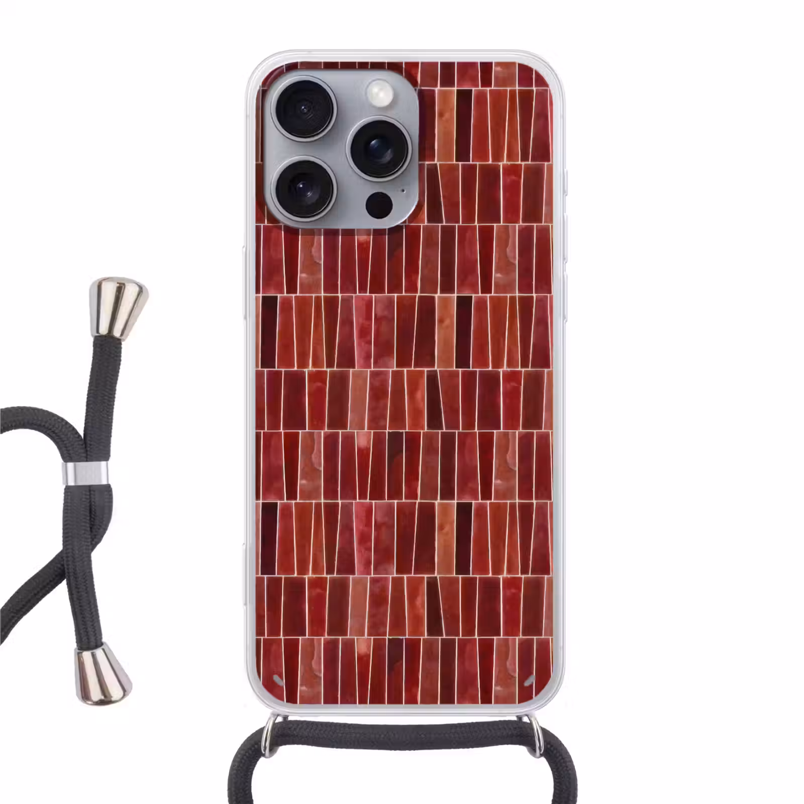 Telefoonhoesje met koord - Tegels - Modern - Structuur - Dieprood — 1