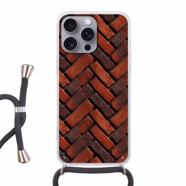 Telefoonhoesje met koord - Bakstenen - Visgraat - Structuur - Roodbruin — 1