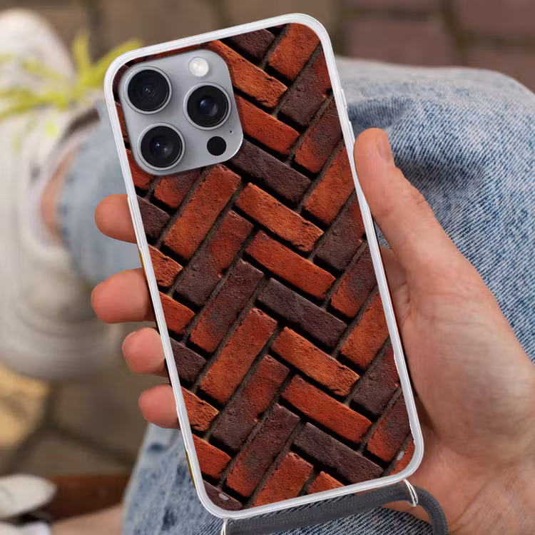 Telefoonhoesje met koord - Bakstenen - Visgraat - Structuur - Roodbruin — 2