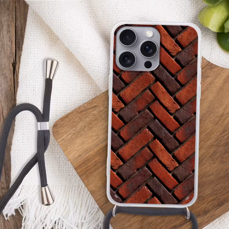 Telefoonhoesje met koord - Bakstenen - Visgraat - Structuur - Roodbruin — 3