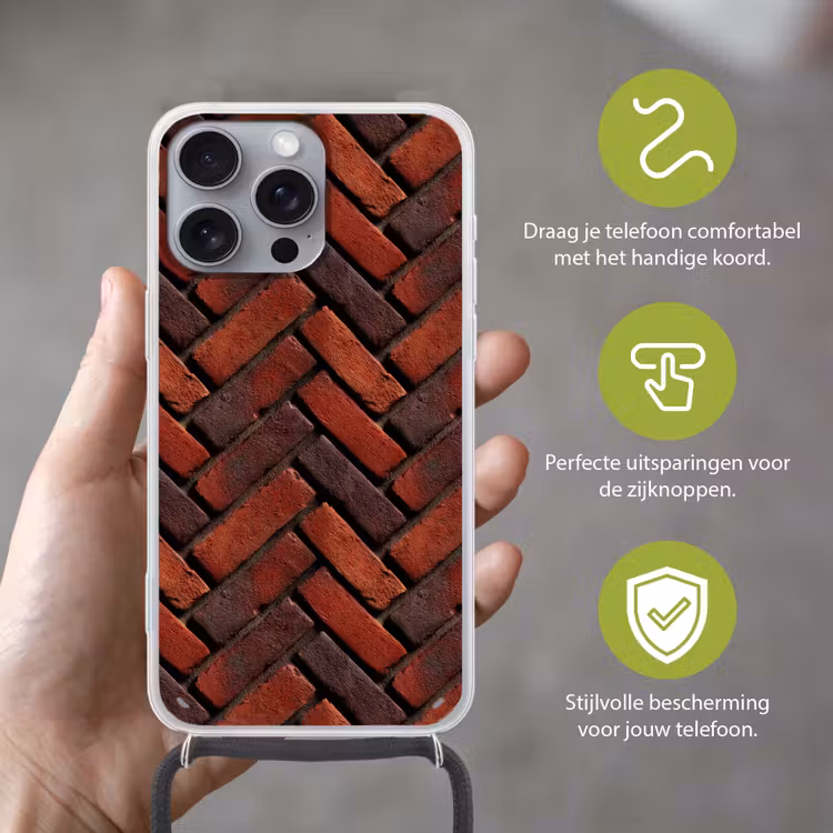 Telefoonhoesje met koord - Bakstenen - Visgraat - Structuur - Roodbruin — 4