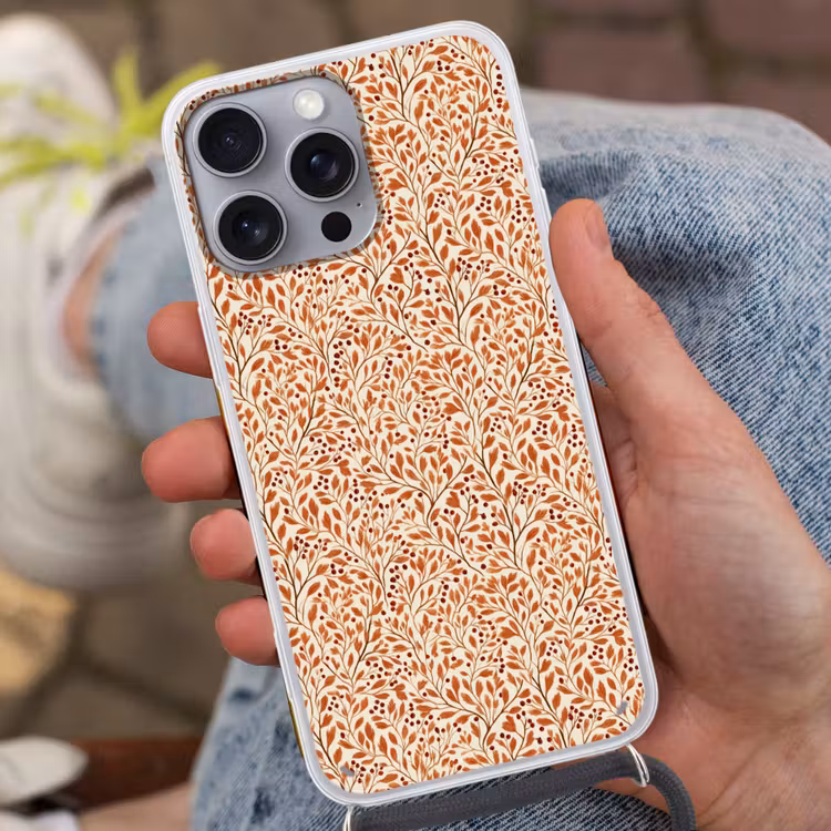 Telefoonhoesje met koord - Bladeren - Botanisch - Terracotta — 2