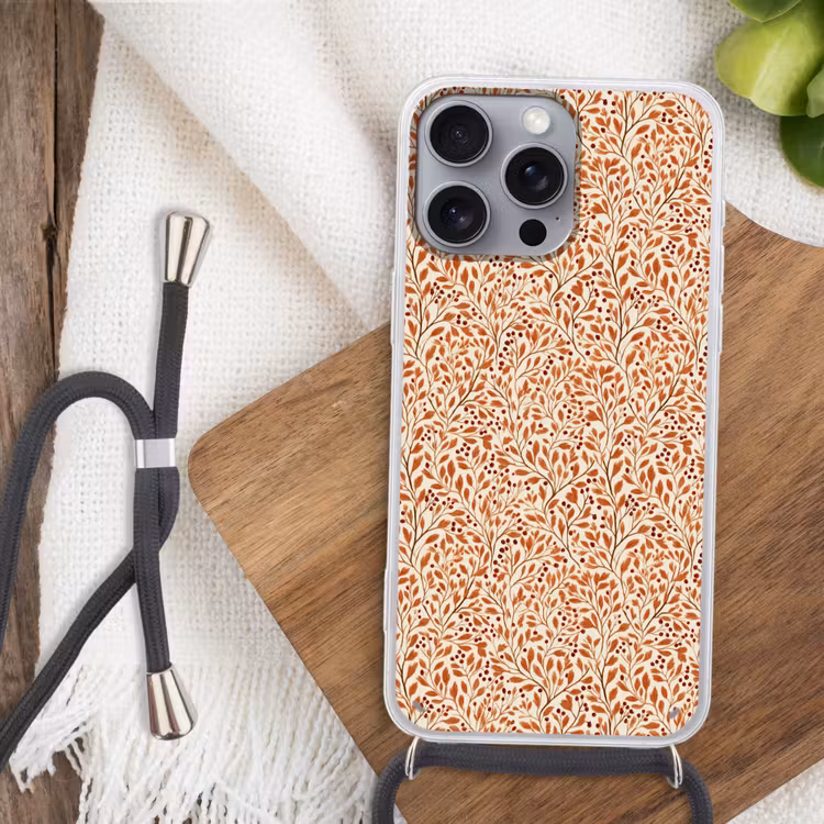 Telefoonhoesje met koord - Bladeren - Botanisch - Terracotta — 3