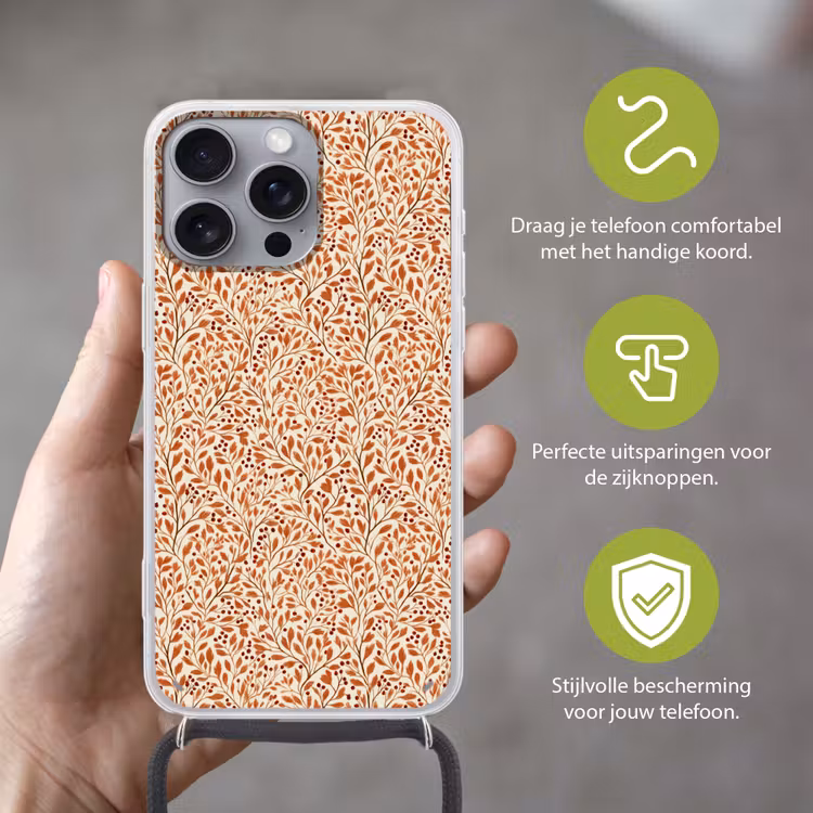 Telefoonhoesje met koord - Bladeren - Botanisch - Terracotta — 4