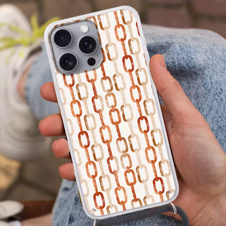 Telefoonhoesje met koord - Schakels - Patroon - Aquarel - Terracotta — 2