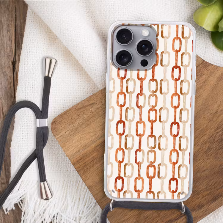 Telefoonhoesje met koord - Schakels - Patroon - Aquarel - Terracotta — 3