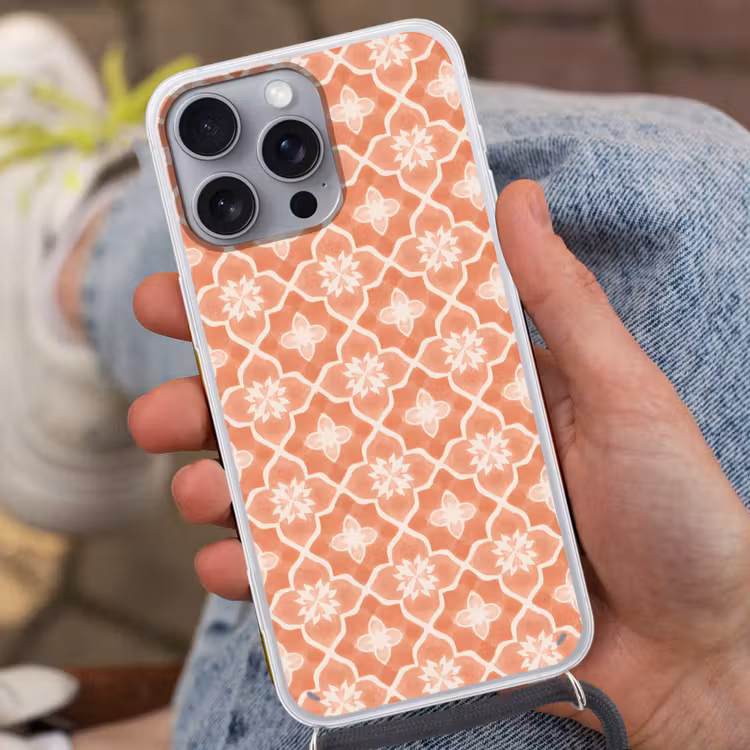 Telefoonhoesje met koord - Tegelpatroon - Arabesk - Vintage - Terracotta — 2