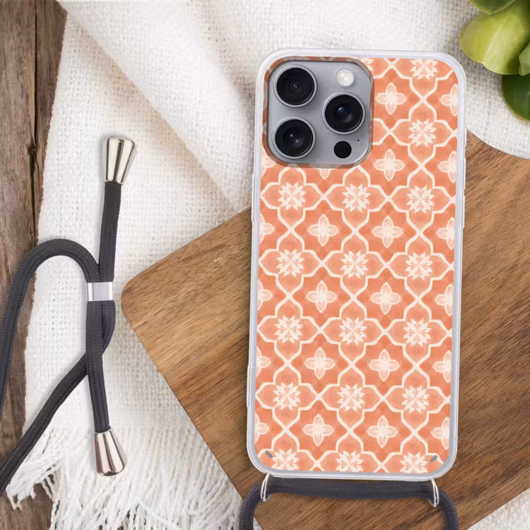 Telefoonhoesje met koord - Tegelpatroon - Arabesk - Vintage - Terracotta — 3