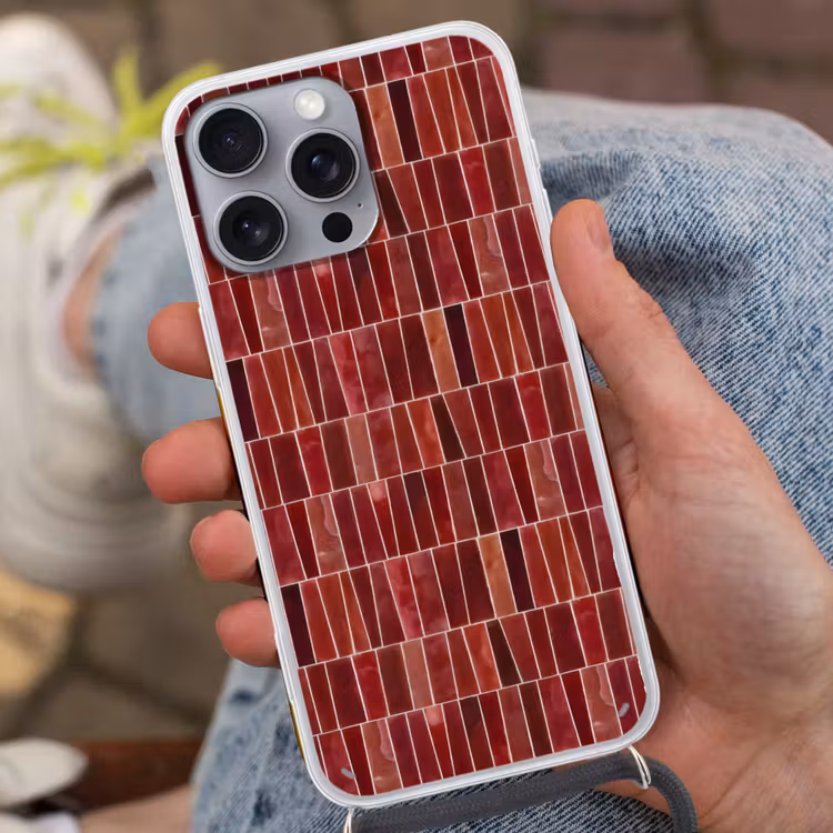 Telefoonhoesje met koord - Tegels - Modern - Structuur - Dieprood — 2