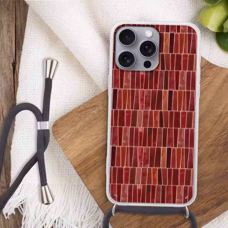 Telefoonhoesje met koord - Tegels - Modern - Structuur - Dieprood — 3