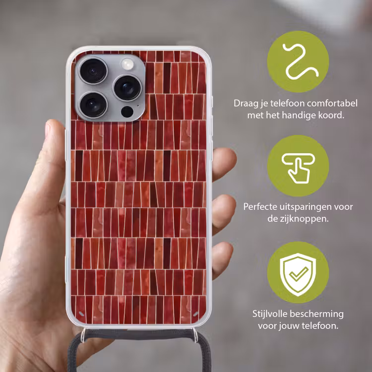 Telefoonhoesje met koord - Tegels - Modern - Structuur - Dieprood — 4