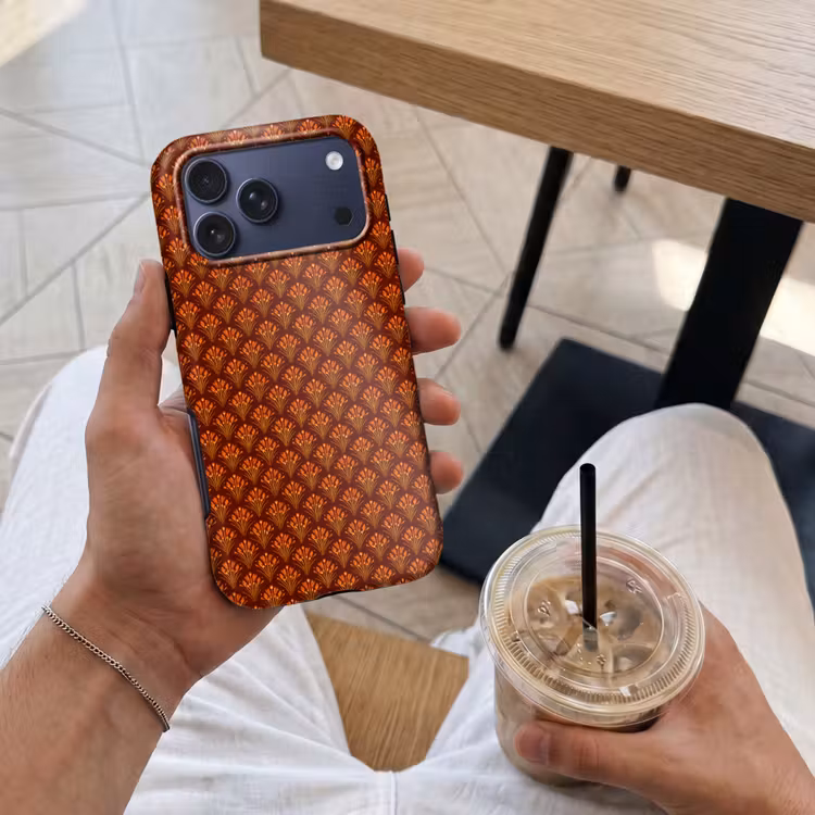 Telefoonhoesje Toughcase - Waaiers - Art Deco - Botanisch - Roestbruin - Oranje — 4