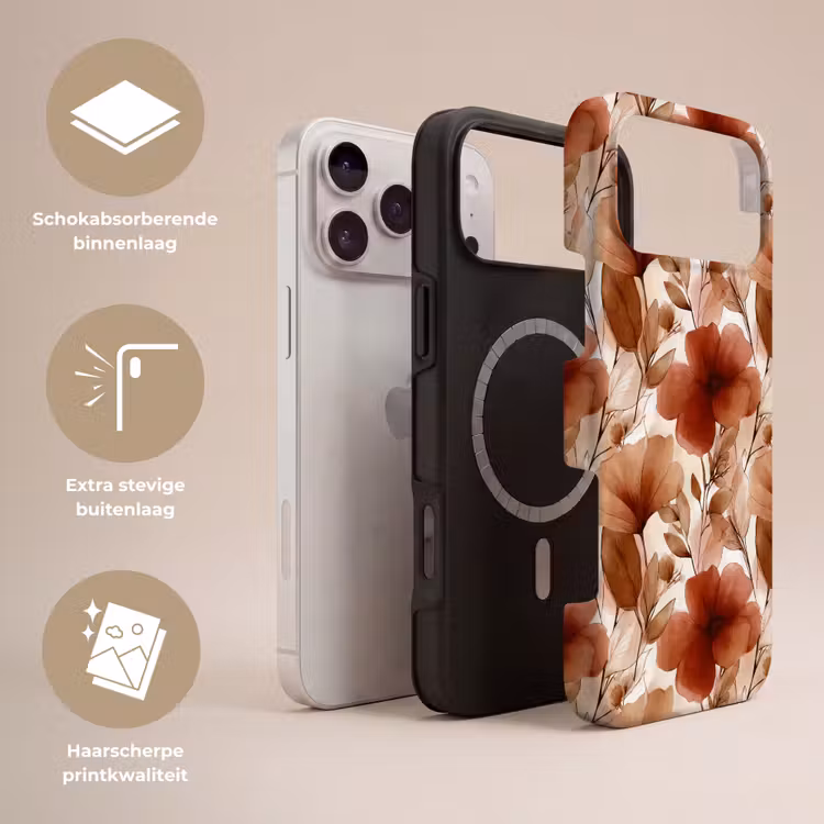 Telefoonhoesje Toughcase - Bloemen - Aquarel - Botanisch - Terracotta — 3