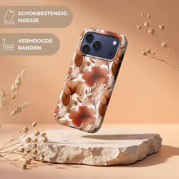 Telefoonhoesje Toughcase - Bloemen - Aquarel - Botanisch - Terracotta — 5