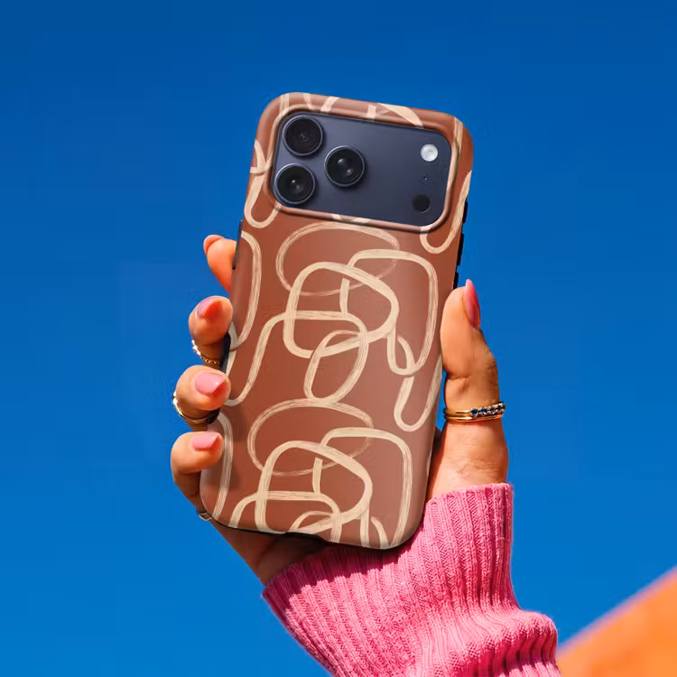 Telefoonhoesje Toughcase - Lijnen - Abstract - Organisch - Terracotta - Crème — 2
