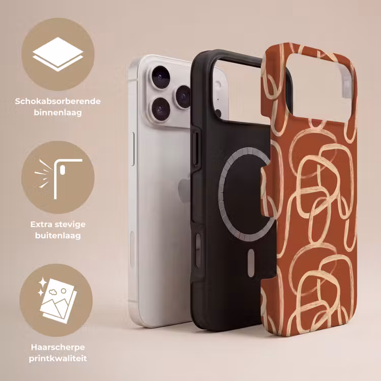 Telefoonhoesje Toughcase - Lijnen - Abstract - Organisch - Terracotta - Crème — 3