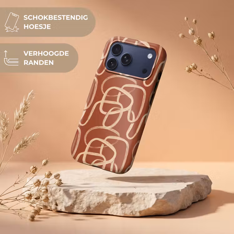 Telefoonhoesje Toughcase - Lijnen - Abstract - Organisch - Terracotta - Crème — 5