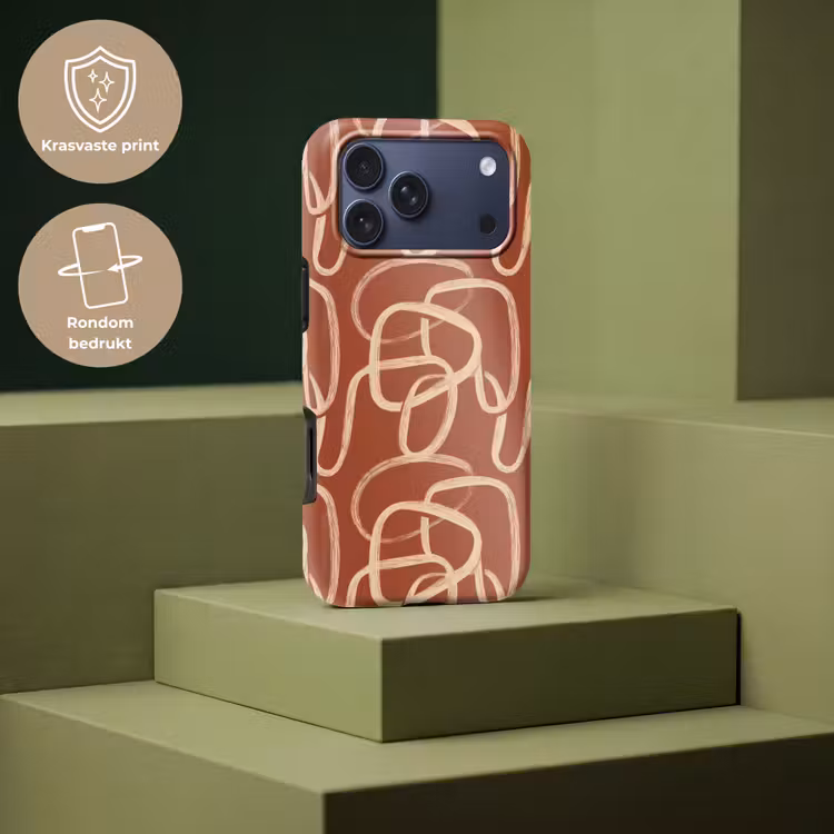 Telefoonhoesje Toughcase - Lijnen - Abstract - Organisch - Terracotta - Crème — 7