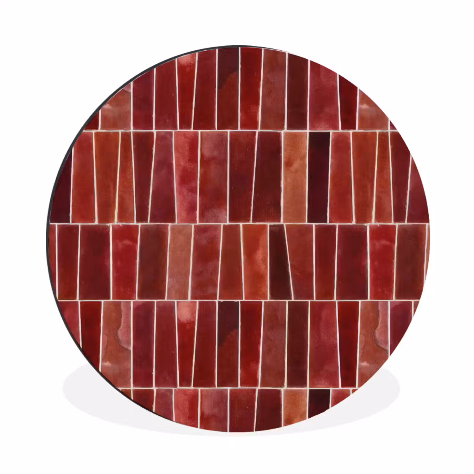 Wandcirkel - Aluminium - Tegels - Modern - Structuur - Dieprood — 1