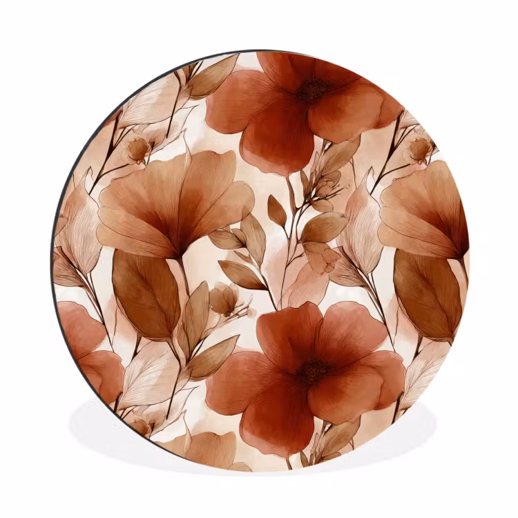 Wandcirkel - Aluminium - Bloemen - Aquarel - Botanisch - Terracotta — 1