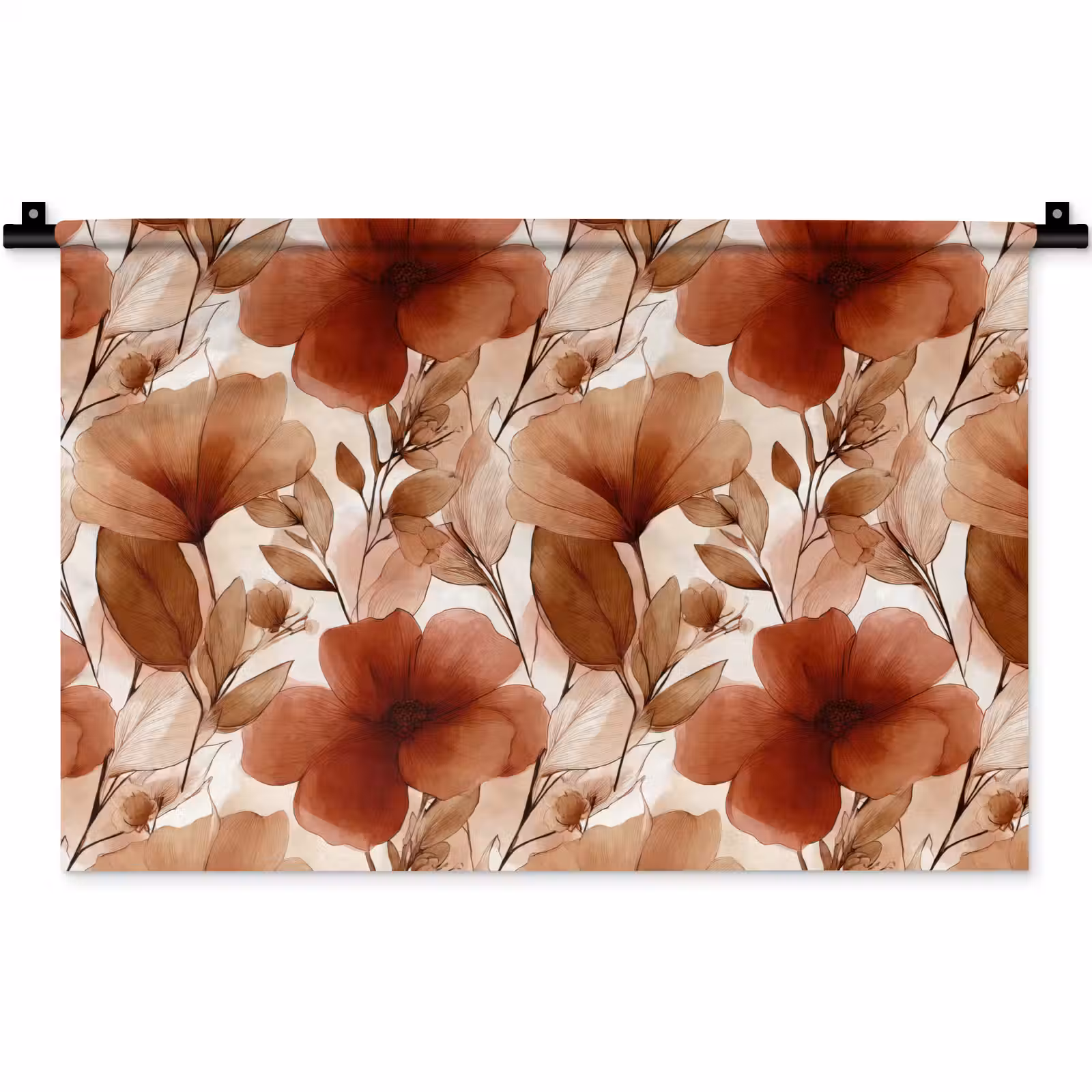 Wandkleed - Bloemen - Aquarel - Botanisch - Terracotta — 1