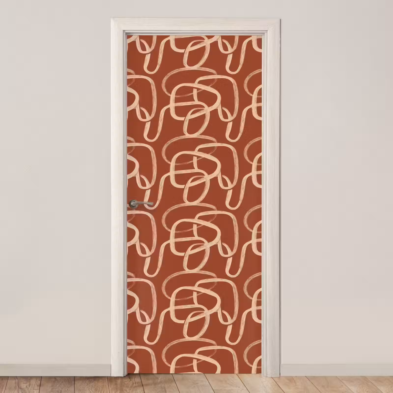 Deursticker - Lijnen - Abstract - Organisch - Terracotta - Crème — 1