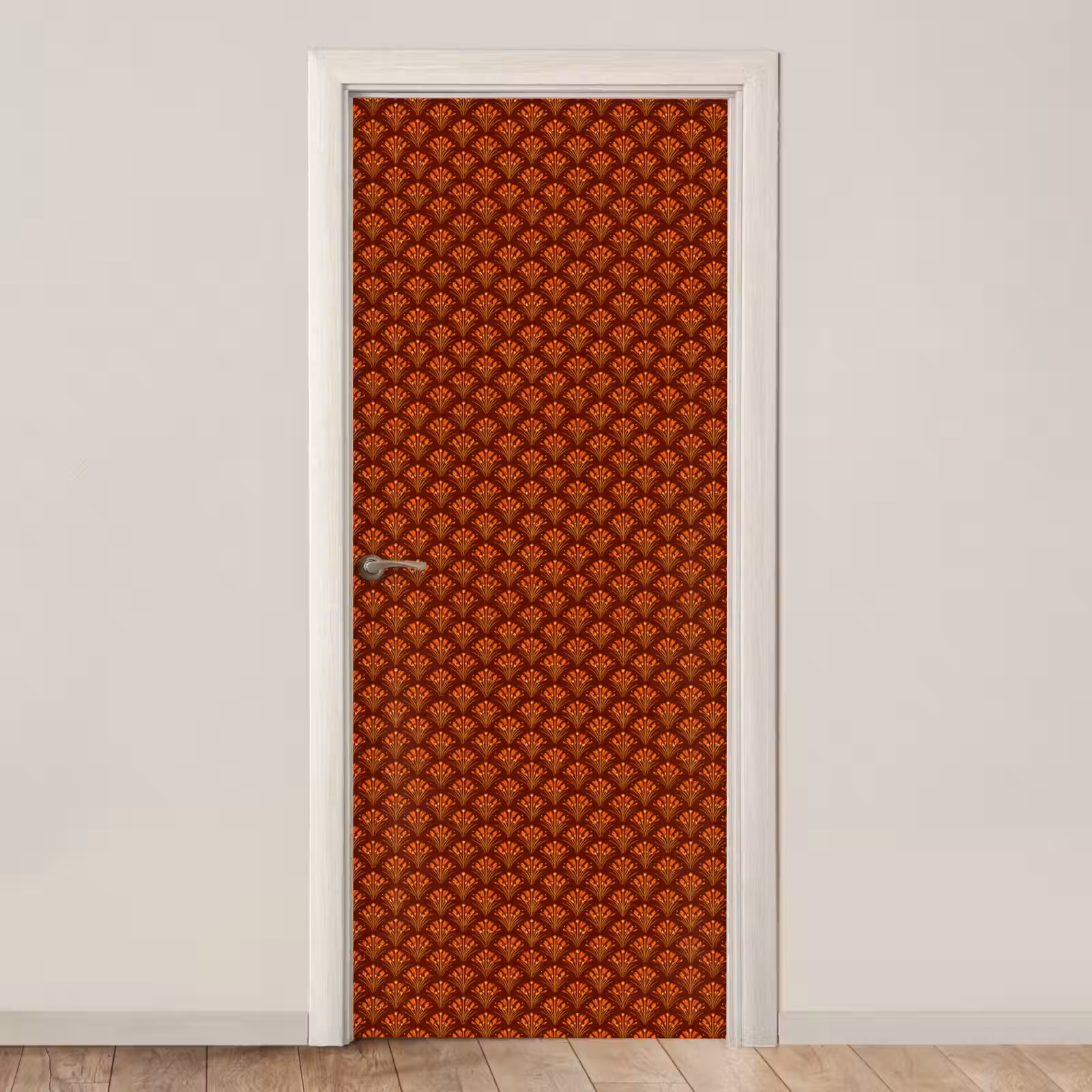 Deursticker - Waaiers - Art Deco - Botanisch - Roestbruin - Oranje — 1