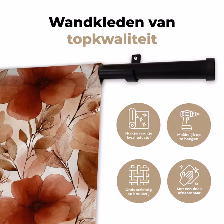 Wandkleed - Bloemen - Aquarel - Botanisch - Terracotta — 3