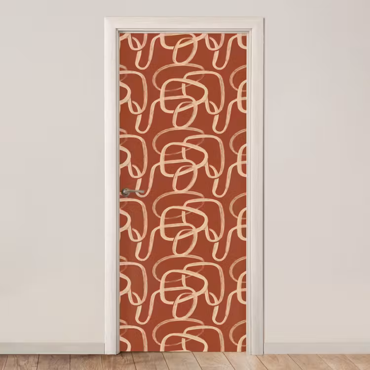Deursticker - Lijnen - Abstract - Organisch - Terracotta - Crème — 1