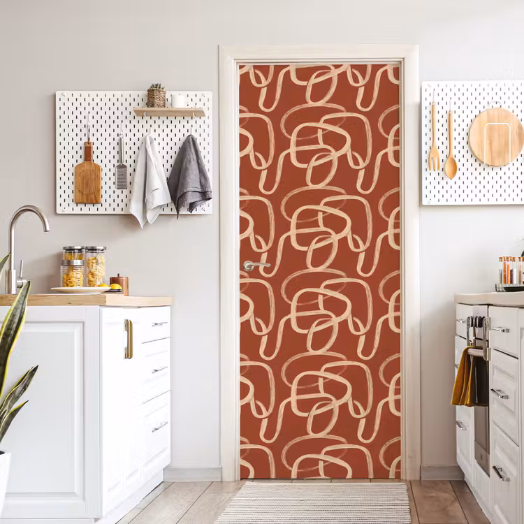Deursticker - Lijnen - Abstract - Organisch - Terracotta - Crème — 7