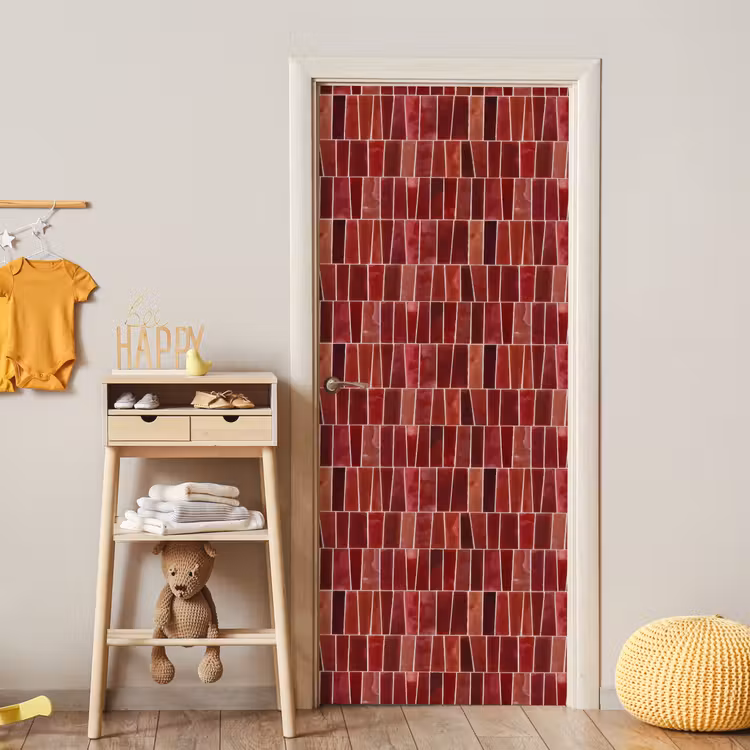 Deursticker - Tegels - Modern - Structuur - Dieprood — 6