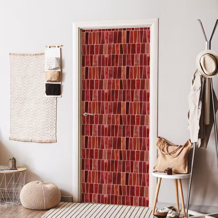 Deursticker - Tegels - Modern - Structuur - Dieprood — 8