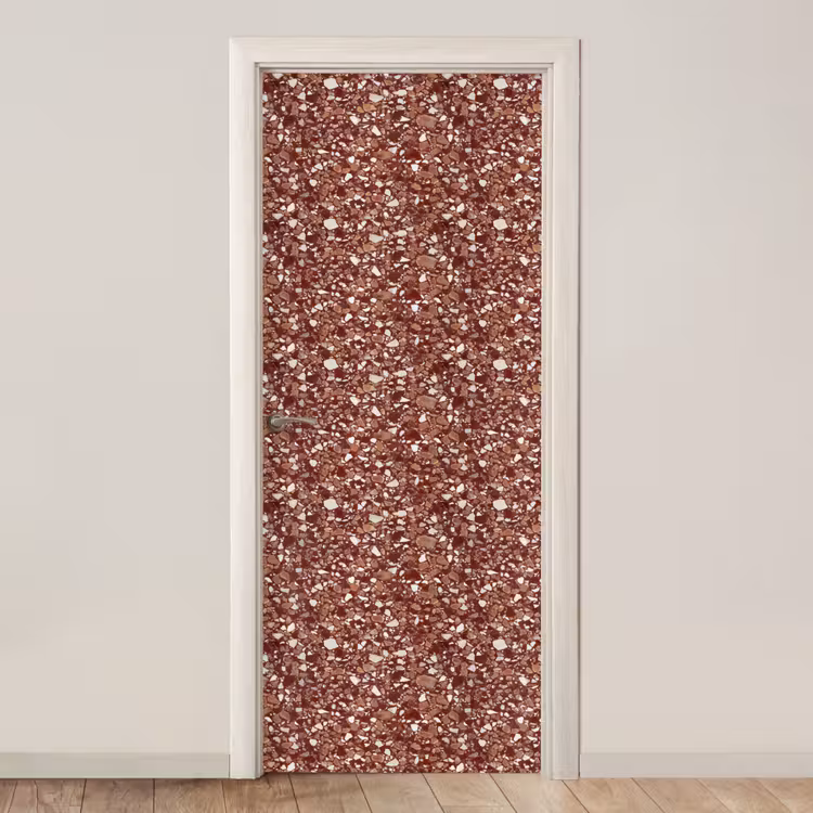Deursticker - Terrazzo - Patroon - Steentextuur - Roodbruin — 1