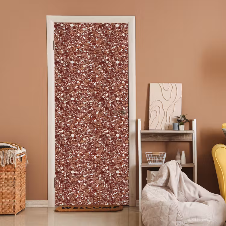 Deursticker - Terrazzo - Patroon - Steentextuur - Roodbruin — 2