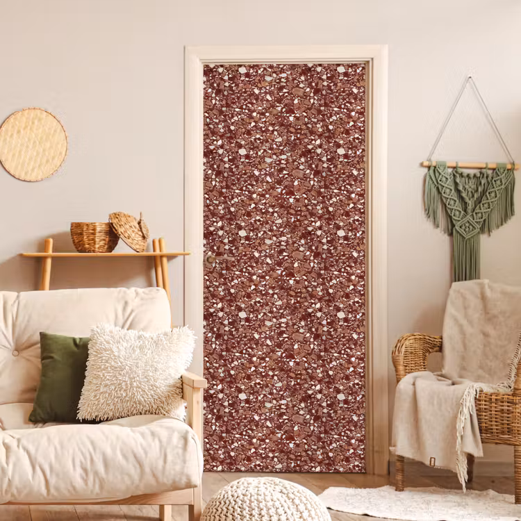 Deursticker - Terrazzo - Patroon - Steentextuur - Roodbruin — 4