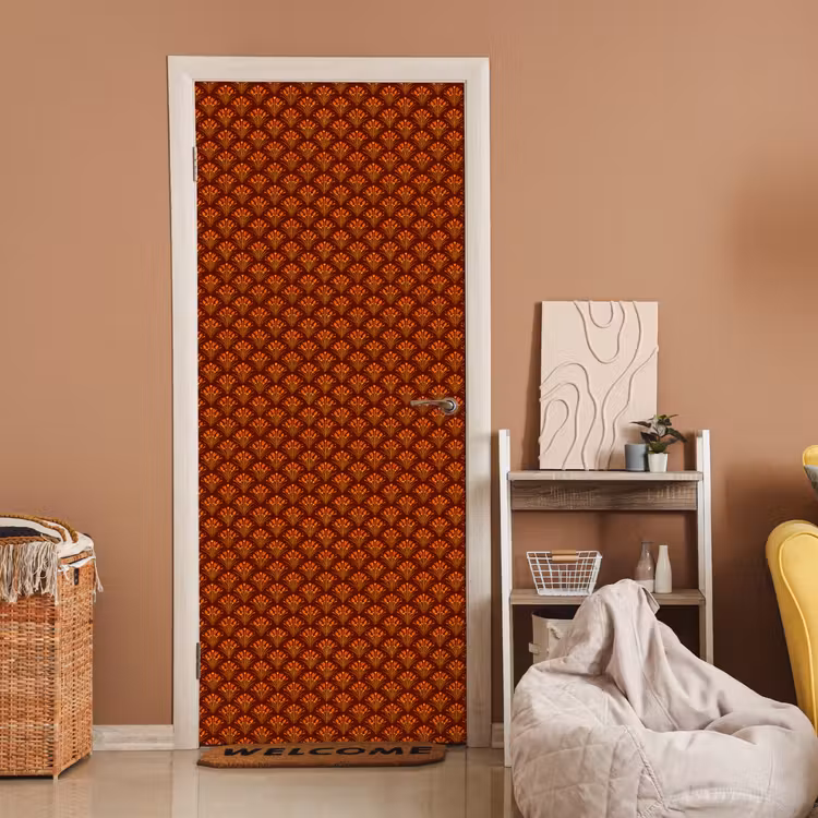 Deursticker - Waaiers - Art Deco - Botanisch - Roestbruin - Oranje — 2