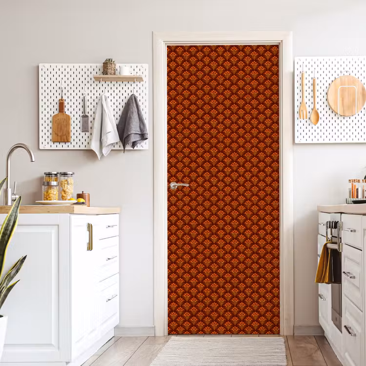 Deursticker - Waaiers - Art Deco - Botanisch - Roestbruin - Oranje — 7