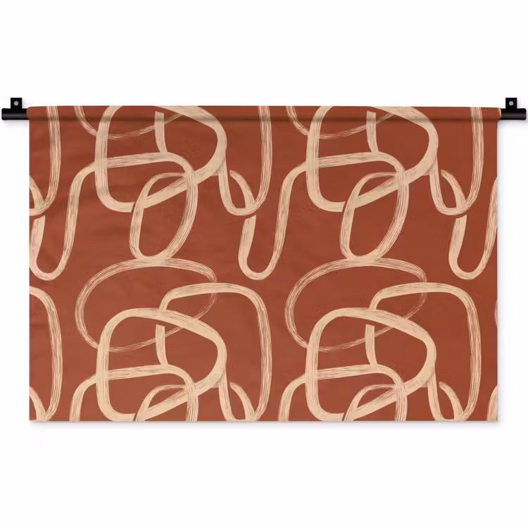 Wandkleed - Lijnen - Abstract - Organisch - Terracotta - Crème — 1