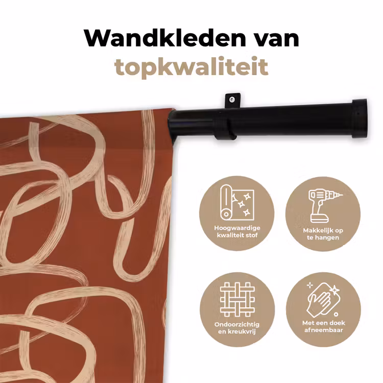 Wandkleed - Lijnen - Abstract - Organisch - Terracotta - Crème — 3
