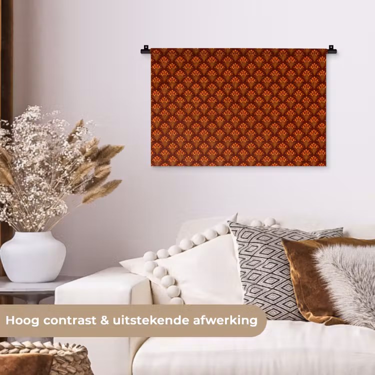 Wandkleed - Waaiers - Art Deco - Botanisch - Roestbruin - Oranje — 4