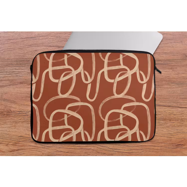 Laptophoes - Lijnen - Abstract - Organisch - Terracotta - Crème — 2