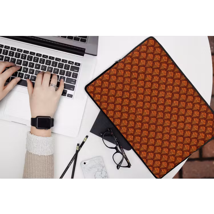 Laptophoes - Waaiers - Art Deco - Botanisch - Roestbruin - Oranje — 3