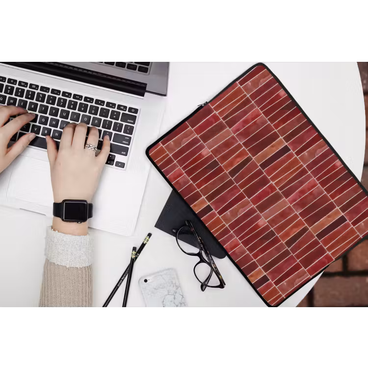 Laptophoes - Tegels - Modern - Structuur - Dieprood — 3
