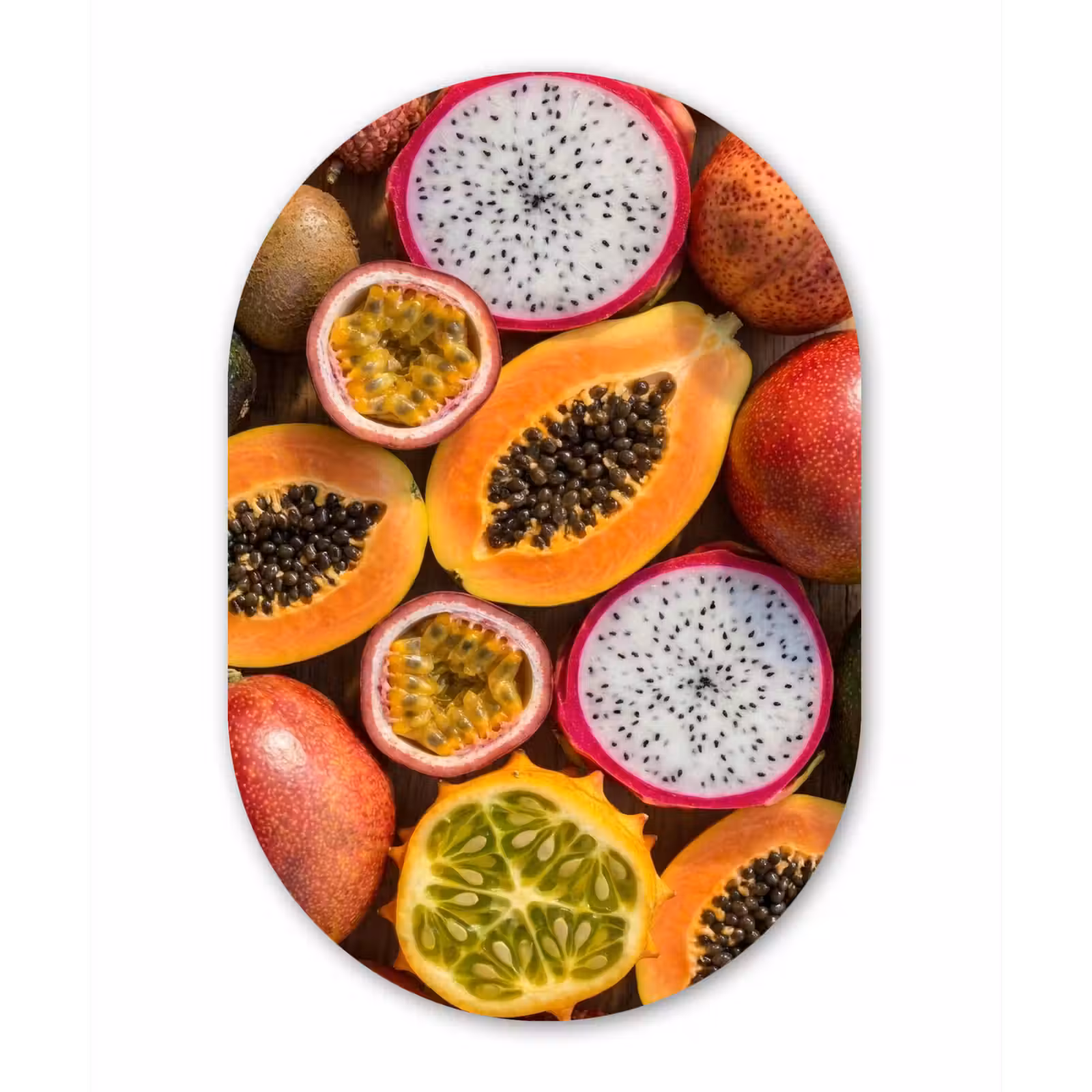 Muurovaal aluminium - Fruit - Geopend - Tropisch - Eten - Kleurrijk — 1