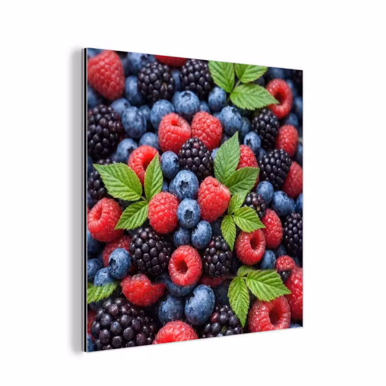 Aluminium schilderij - Bessen - Vers - Waterdruppels - Kleurrijk - Eten — 1