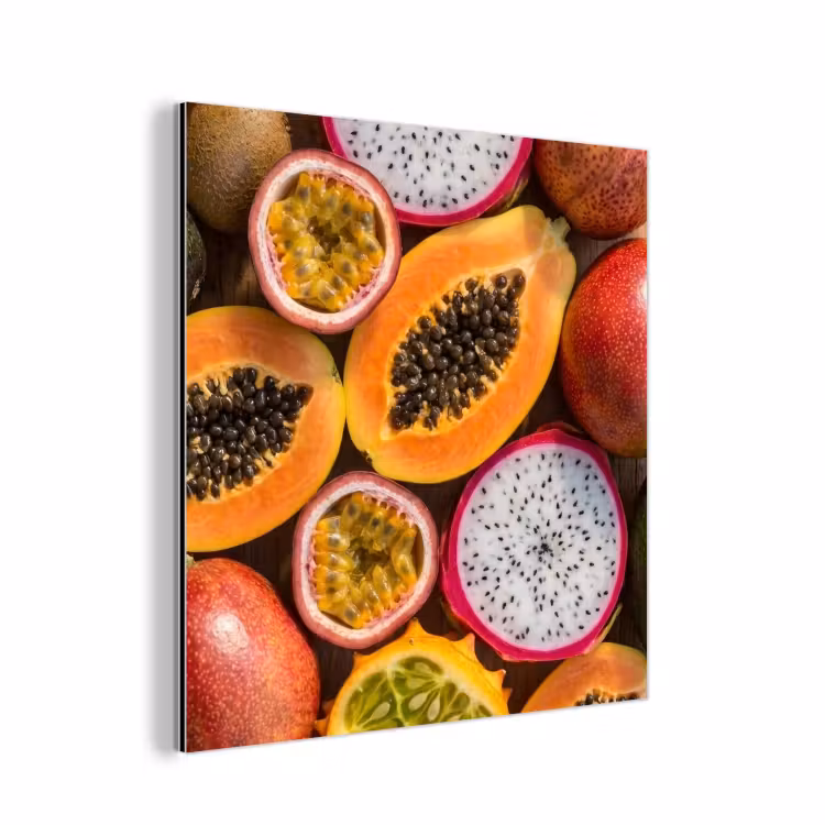 Aluminium schilderij - Fruit - Geopend - Tropisch - Eten - Kleurrijk — 1