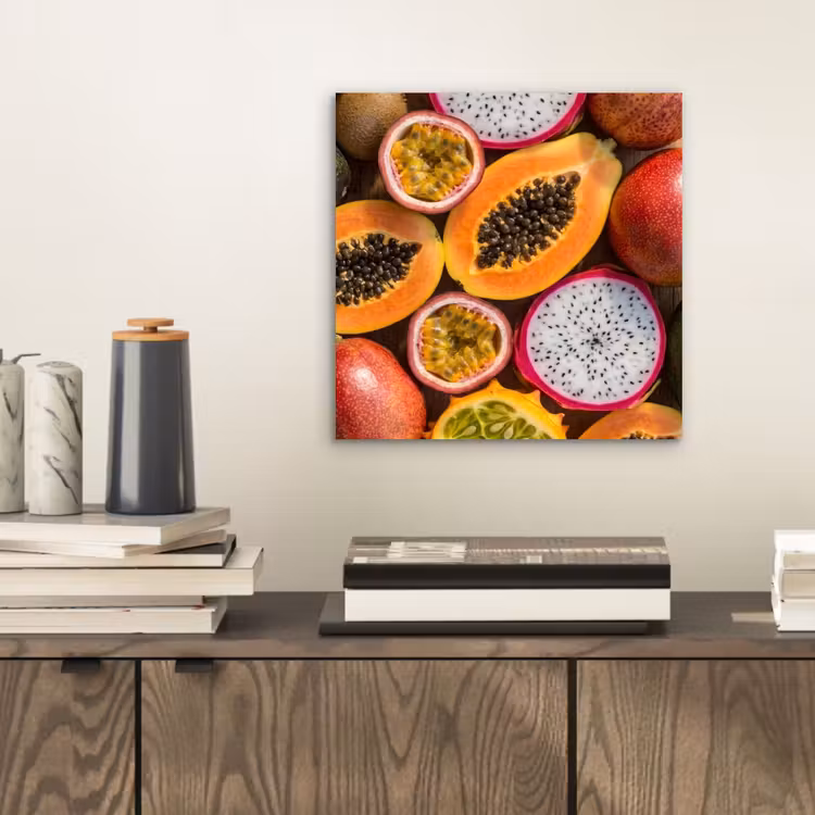 Aluminium schilderij - Fruit - Geopend - Tropisch - Eten - Kleurrijk — 2