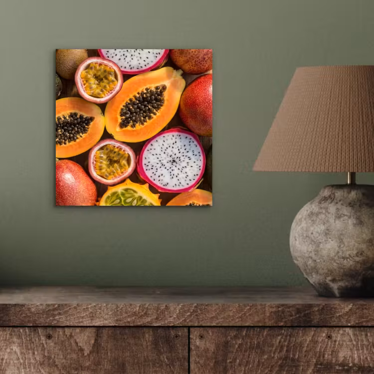 Aluminium schilderij - Fruit - Geopend - Tropisch - Eten - Kleurrijk — 3