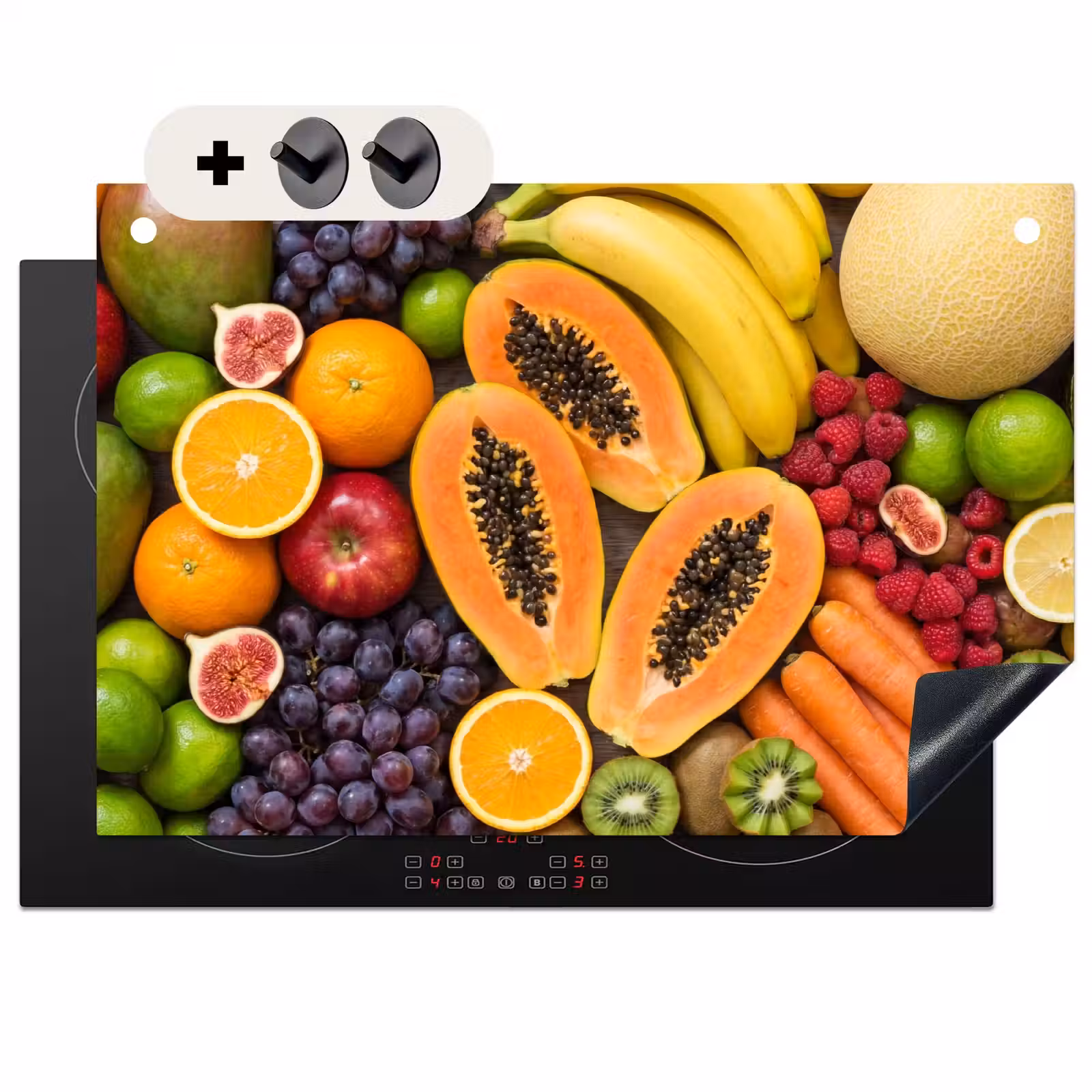 Inductie beschermer en spatscherm (2in1) - Eten - Fruit - Groenten - Vers - Kleurrijk — 1