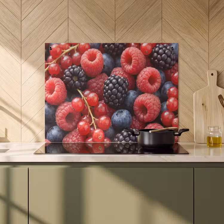 Inductie beschermer en spatscherm (2in1) - Bessen - Mix - Vers - Eten - Kleurrijk — 2